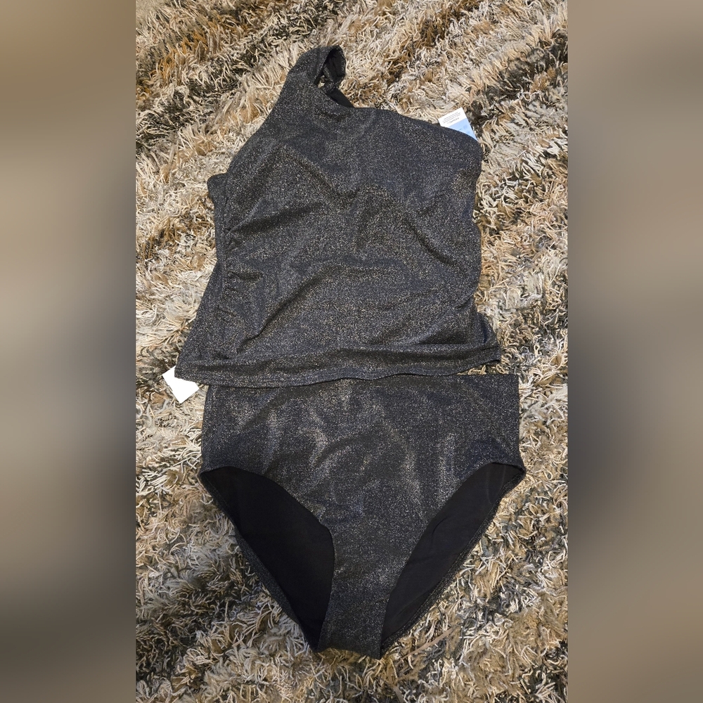 Lands End Women's Black/Silver 2 Piece Bathing Suit
